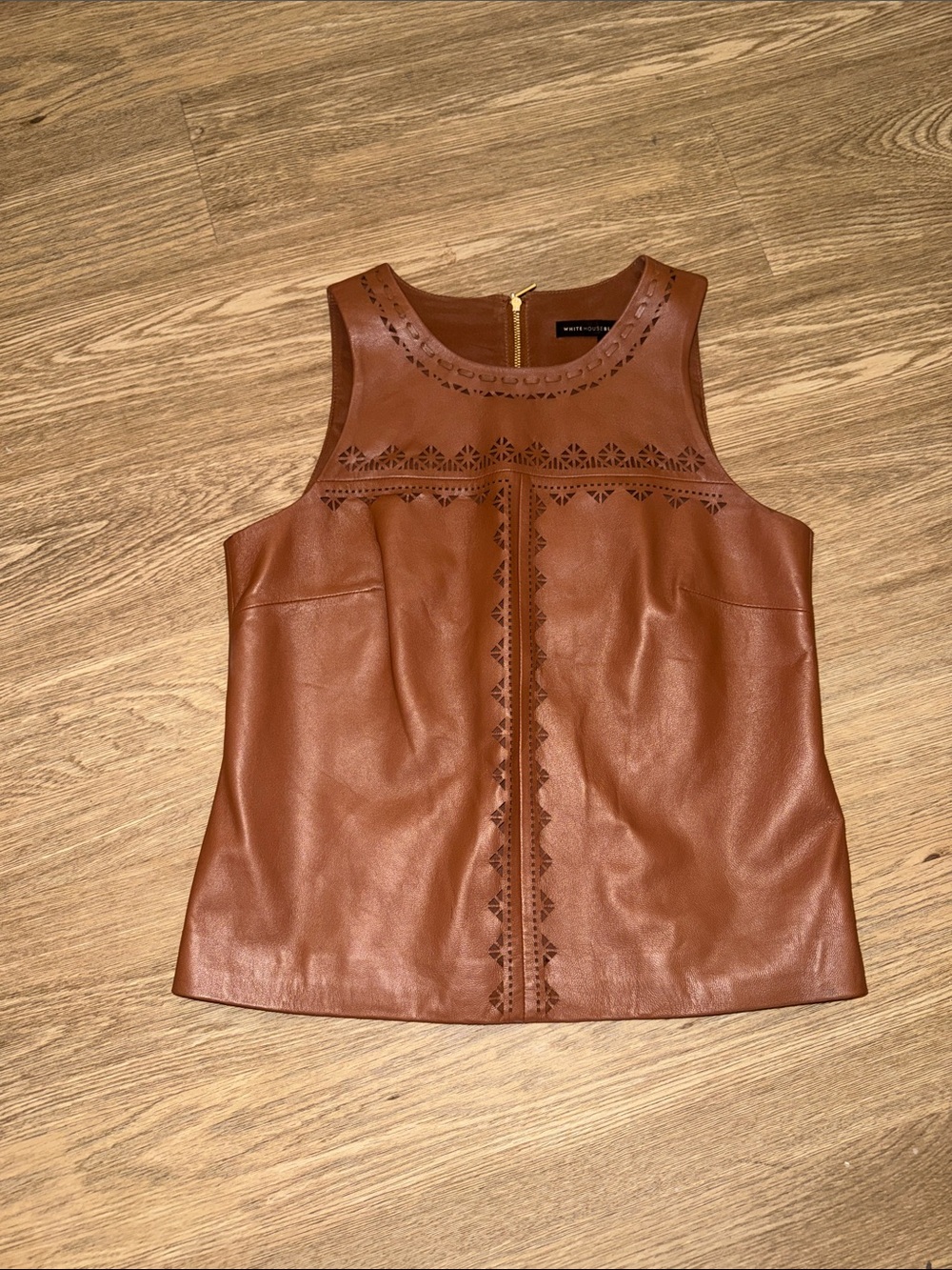 White House Black Market Brown Faux Leather Laser-Cut Tank